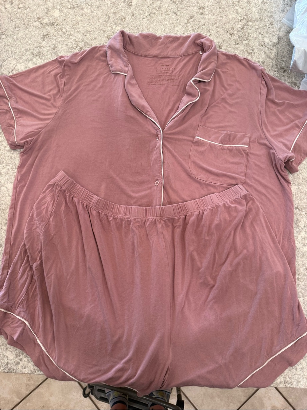 Little Sleepies Dusty Rose Short Sleeve Pajama Set with Contrast Trim